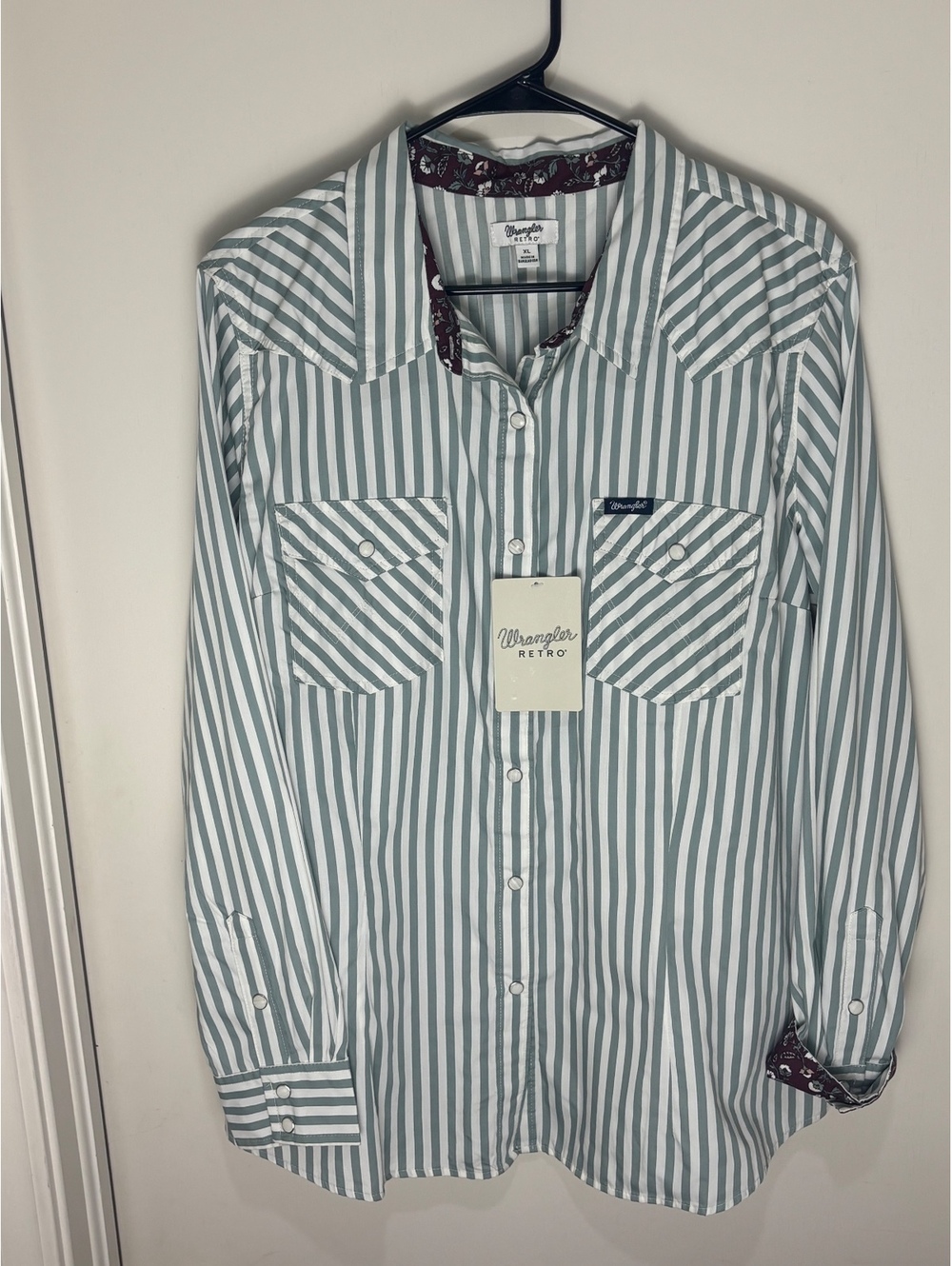 Wrangler Retro Western Pearl Snap Stripe Shirt Floral Trim NWT XL